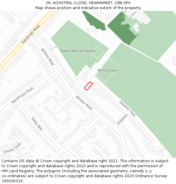 29, ADASTRAL CLOSE, NEWMARKET, CB8 0PX: Location map and indicative extent of plot