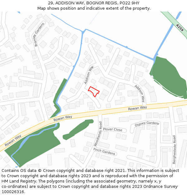 29, ADDISON WAY, BOGNOR REGIS, PO22 9HY: Location map and indicative extent of plot