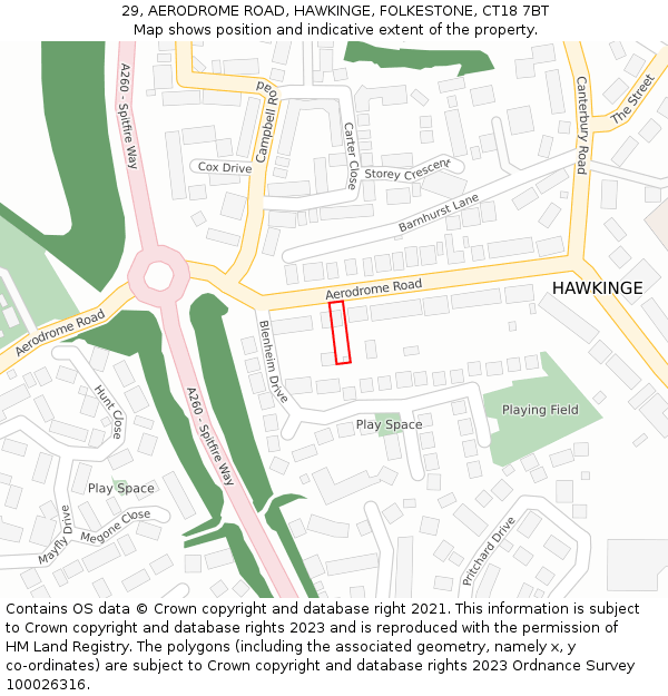 29, AERODROME ROAD, HAWKINGE, FOLKESTONE, CT18 7BT: Location map and indicative extent of plot