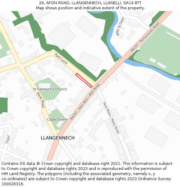 29, AFON ROAD, LLANGENNECH, LLANELLI, SA14 8TT: Location map and indicative extent of plot