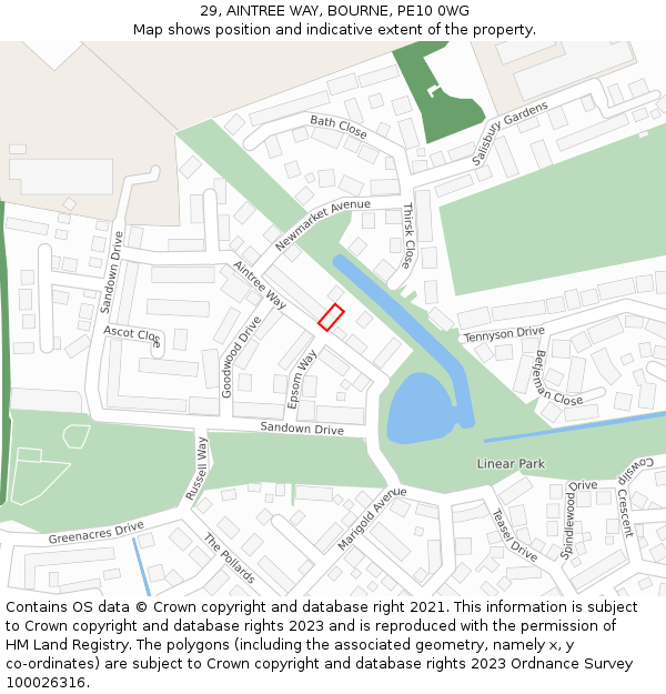 29, AINTREE WAY, BOURNE, PE10 0WG: Location map and indicative extent of plot
