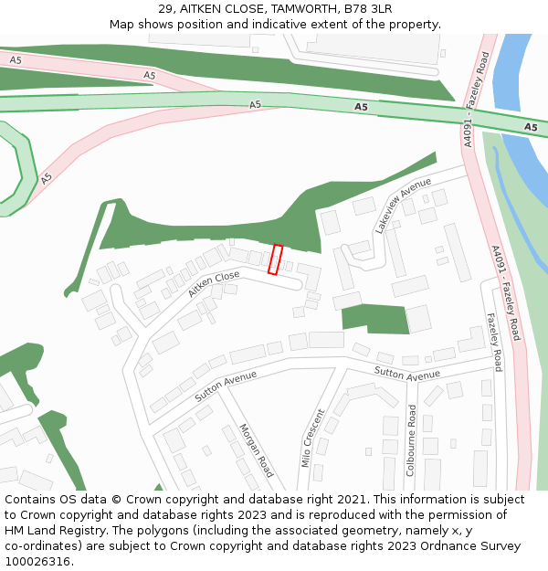 29, AITKEN CLOSE, TAMWORTH, B78 3LR: Location map and indicative extent of plot