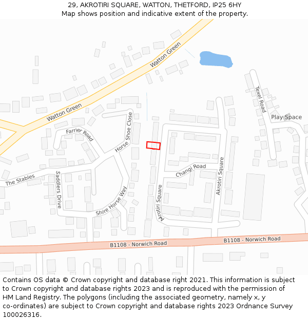 29, AKROTIRI SQUARE, WATTON, THETFORD, IP25 6HY: Location map and indicative extent of plot