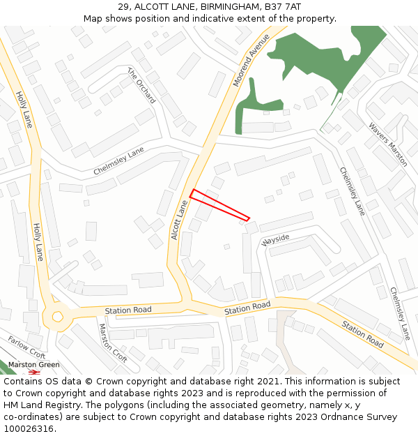 29, ALCOTT LANE, BIRMINGHAM, B37 7AT: Location map and indicative extent of plot