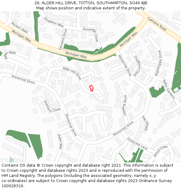 29, ALDER HILL DRIVE, TOTTON, SOUTHAMPTON, SO40 8JB: Location map and indicative extent of plot