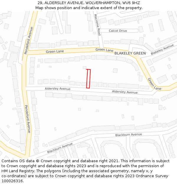 29, ALDERSLEY AVENUE, WOLVERHAMPTON, WV6 9HZ: Location map and indicative extent of plot