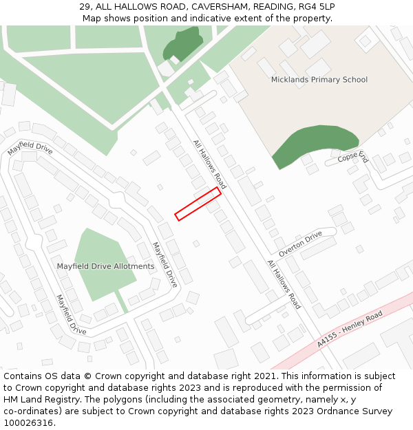 29, ALL HALLOWS ROAD, CAVERSHAM, READING, RG4 5LP: Location map and indicative extent of plot