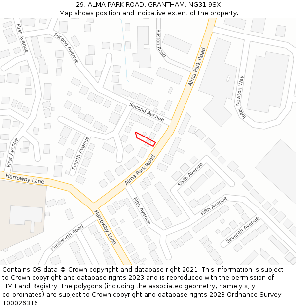 29, ALMA PARK ROAD, GRANTHAM, NG31 9SX: Location map and indicative extent of plot