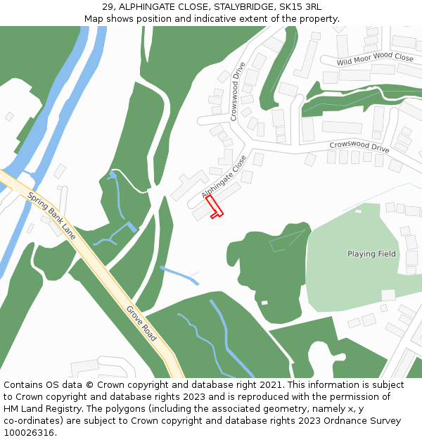 29, ALPHINGATE CLOSE, STALYBRIDGE, SK15 3RL: Location map and indicative extent of plot