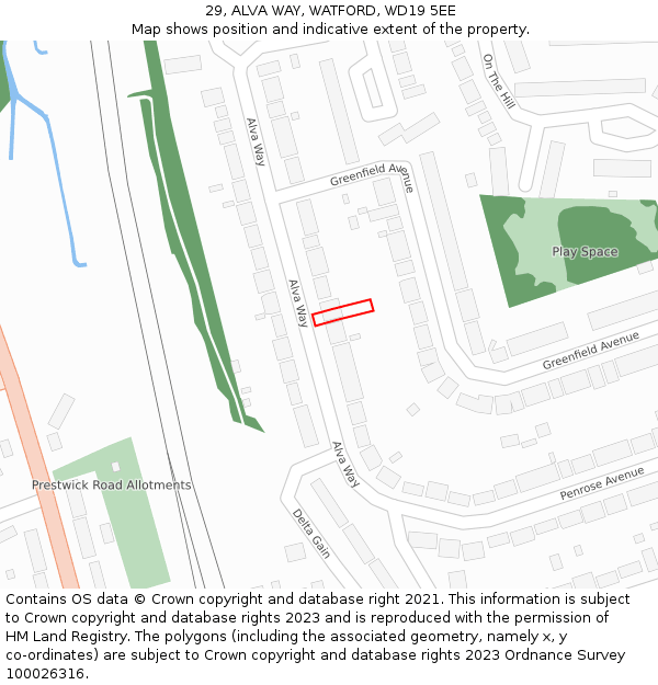 29, ALVA WAY, WATFORD, WD19 5EE: Location map and indicative extent of plot