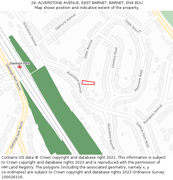 29, ALVERSTONE AVENUE, EAST BARNET, BARNET, EN4 8DU: Location map and indicative extent of plot