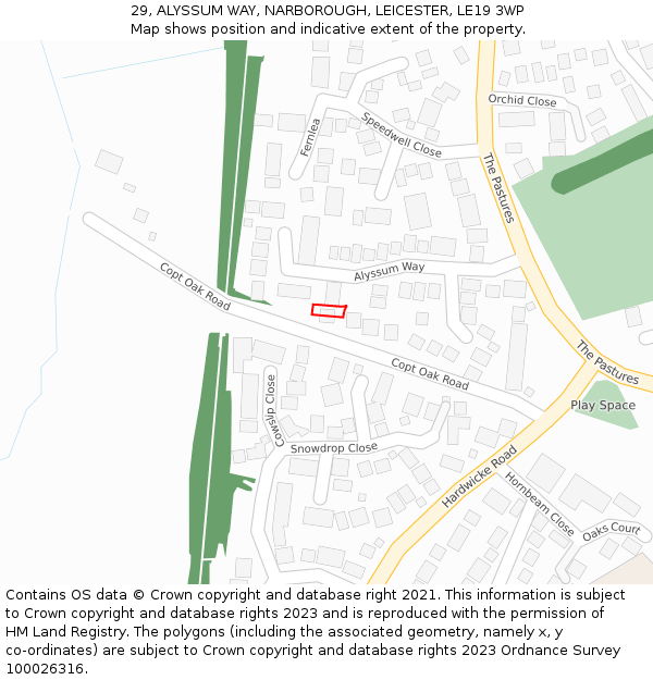 29, ALYSSUM WAY, NARBOROUGH, LEICESTER, LE19 3WP: Location map and indicative extent of plot