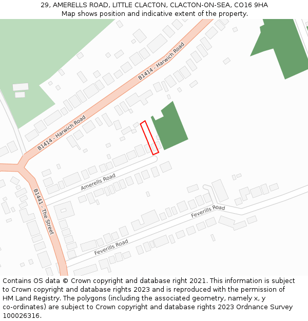 29, AMERELLS ROAD, LITTLE CLACTON, CLACTON-ON-SEA, CO16 9HA: Location map and indicative extent of plot