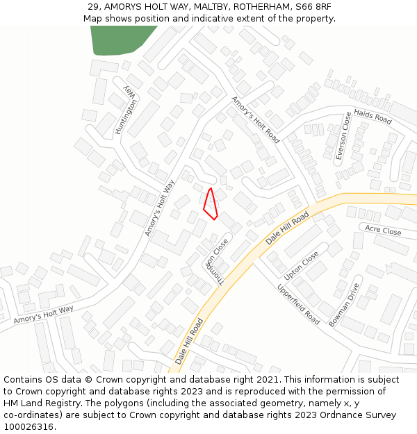 29, AMORYS HOLT WAY, MALTBY, ROTHERHAM, S66 8RF: Location map and indicative extent of plot