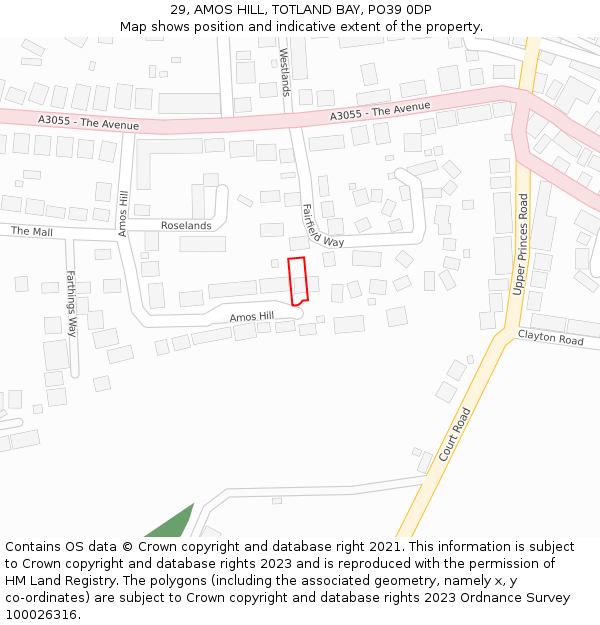 29, AMOS HILL, TOTLAND BAY, PO39 0DP: Location map and indicative extent of plot