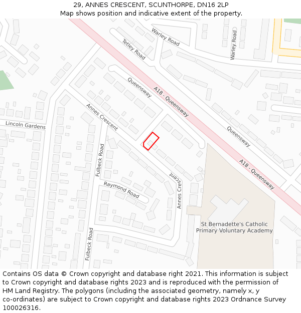 29, ANNES CRESCENT, SCUNTHORPE, DN16 2LP: Location map and indicative extent of plot