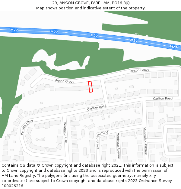 29, ANSON GROVE, FAREHAM, PO16 8JQ: Location map and indicative extent of plot