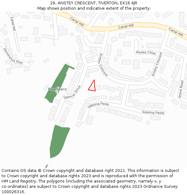 29, ANSTEY CRESCENT, TIVERTON, EX16 4JR: Location map and indicative extent of plot