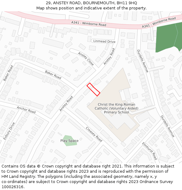 29, ANSTEY ROAD, BOURNEMOUTH, BH11 9HQ: Location map and indicative extent of plot