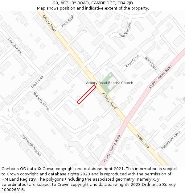 29, ARBURY ROAD, CAMBRIDGE, CB4 2JB: Location map and indicative extent of plot