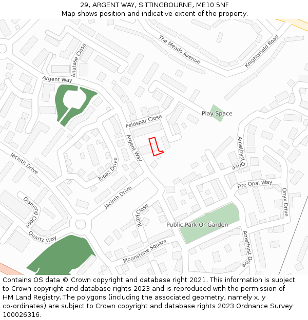 29, ARGENT WAY, SITTINGBOURNE, ME10 5NF: Location map and indicative extent of plot