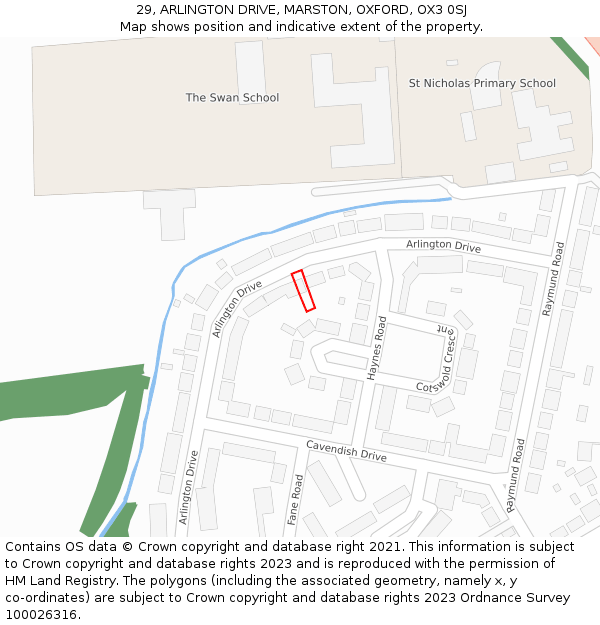 29, ARLINGTON DRIVE, MARSTON, OXFORD, OX3 0SJ: Location map and indicative extent of plot