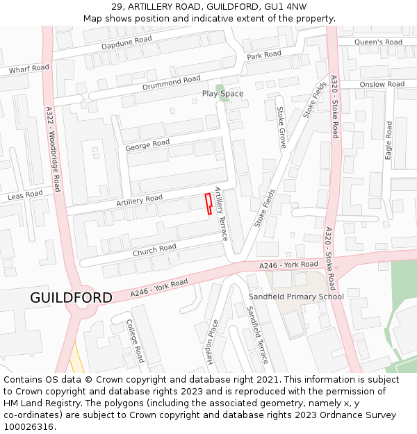 29, ARTILLERY ROAD, GUILDFORD, GU1 4NW: Location map and indicative extent of plot