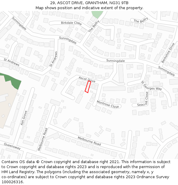 29, ASCOT DRIVE, GRANTHAM, NG31 9TB: Location map and indicative extent of plot