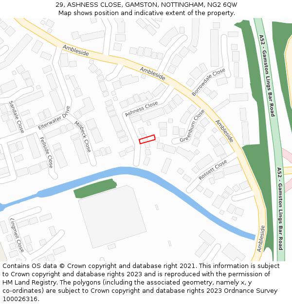 29, ASHNESS CLOSE, GAMSTON, NOTTINGHAM, NG2 6QW: Location map and indicative extent of plot