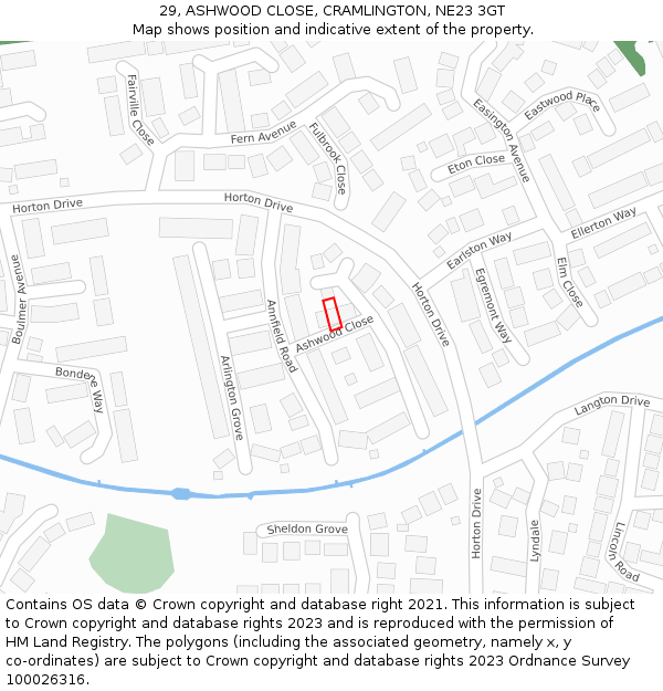 29, ASHWOOD CLOSE, CRAMLINGTON, NE23 3GT: Location map and indicative extent of plot