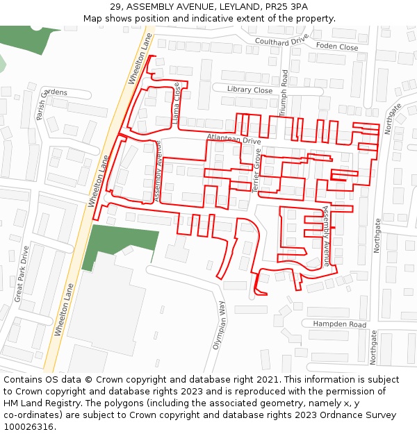 29, ASSEMBLY AVENUE, LEYLAND, PR25 3PA: Location map and indicative extent of plot