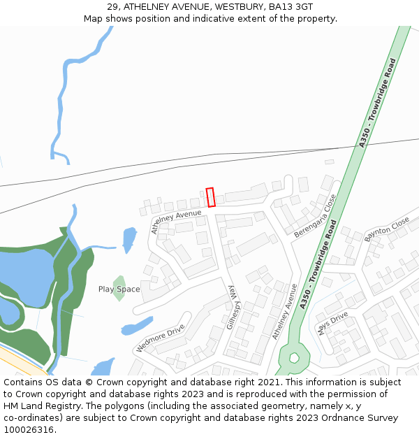 29, ATHELNEY AVENUE, WESTBURY, BA13 3GT: Location map and indicative extent of plot