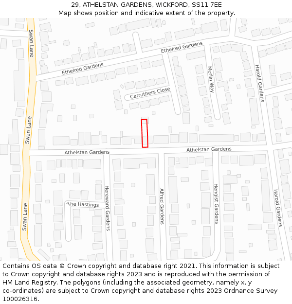 29, ATHELSTAN GARDENS, WICKFORD, SS11 7EE: Location map and indicative extent of plot