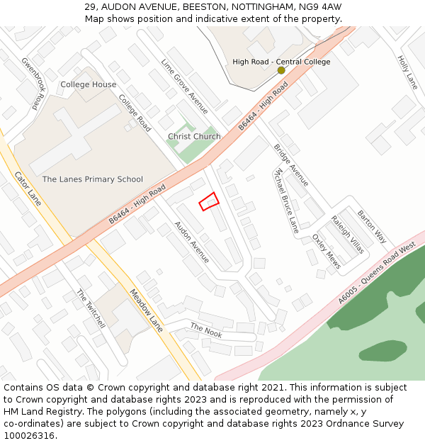 29, AUDON AVENUE, BEESTON, NOTTINGHAM, NG9 4AW: Location map and indicative extent of plot