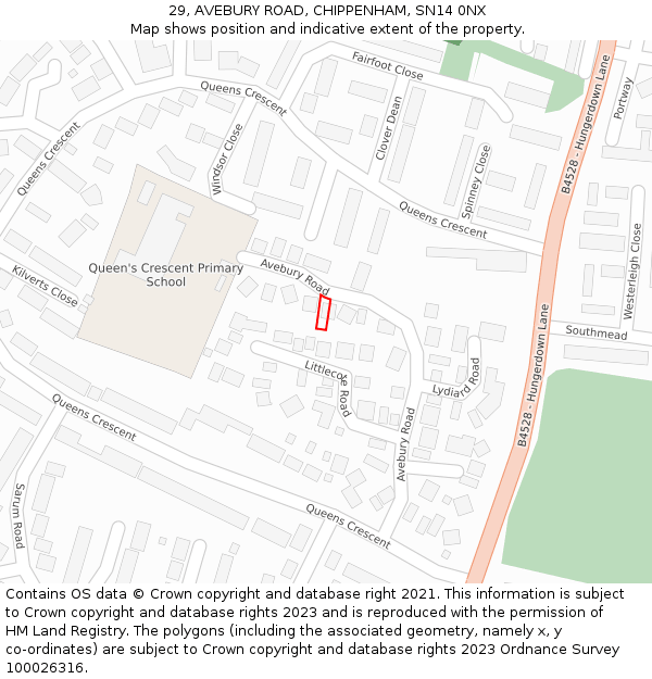 29, AVEBURY ROAD, CHIPPENHAM, SN14 0NX: Location map and indicative extent of plot