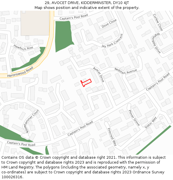 29, AVOCET DRIVE, KIDDERMINSTER, DY10 4JT: Location map and indicative extent of plot