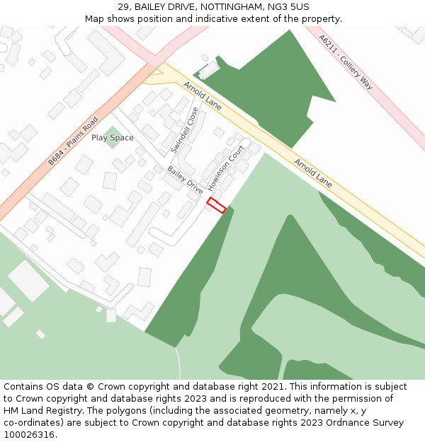 29, BAILEY DRIVE, NOTTINGHAM, NG3 5US: Location map and indicative extent of plot