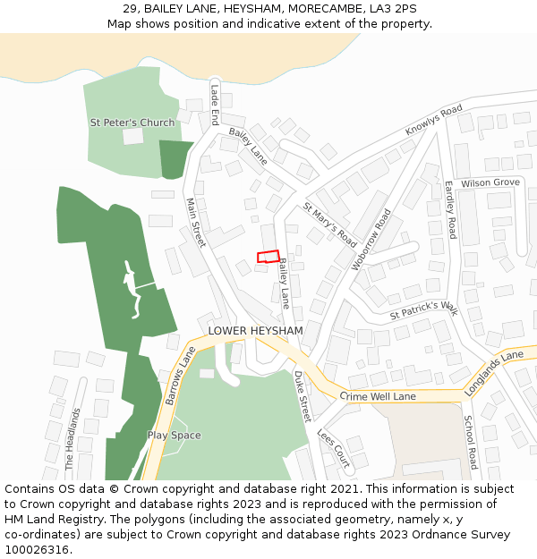 29, BAILEY LANE, HEYSHAM, MORECAMBE, LA3 2PS: Location map and indicative extent of plot