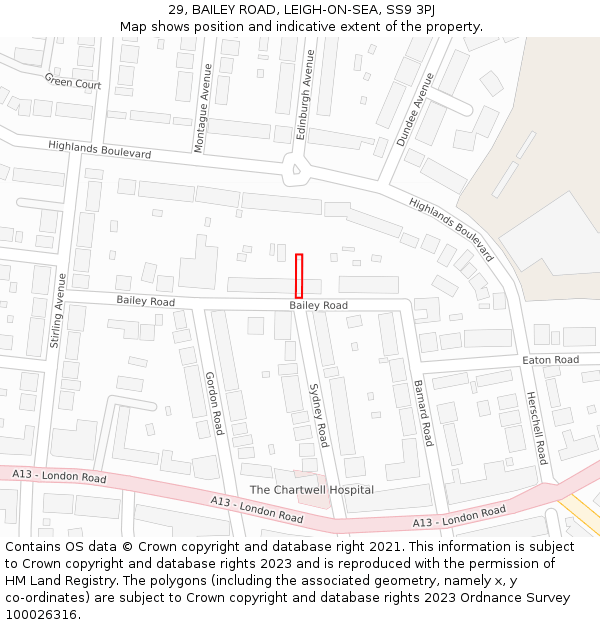 29, BAILEY ROAD, LEIGH-ON-SEA, SS9 3PJ: Location map and indicative extent of plot