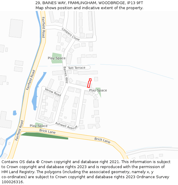 29, BAINES WAY, FRAMLINGHAM, WOODBRIDGE, IP13 9FT: Location map and indicative extent of plot