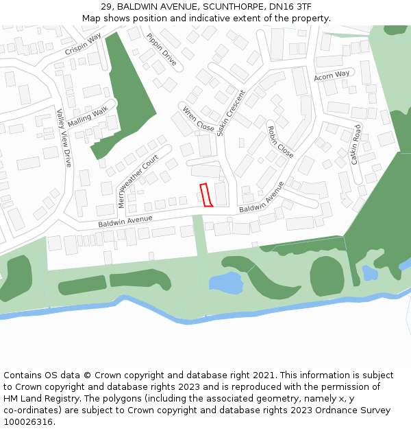 29, BALDWIN AVENUE, SCUNTHORPE, DN16 3TF: Location map and indicative extent of plot