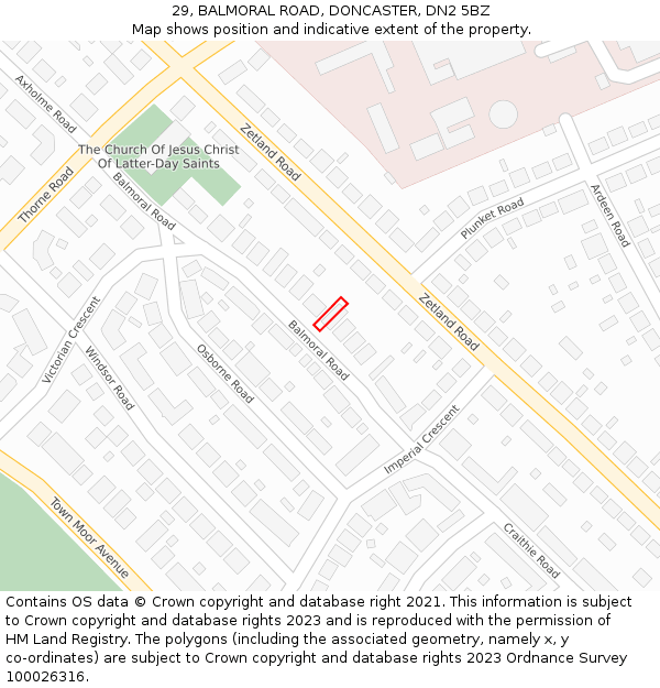 29, BALMORAL ROAD, DONCASTER, DN2 5BZ: Location map and indicative extent of plot