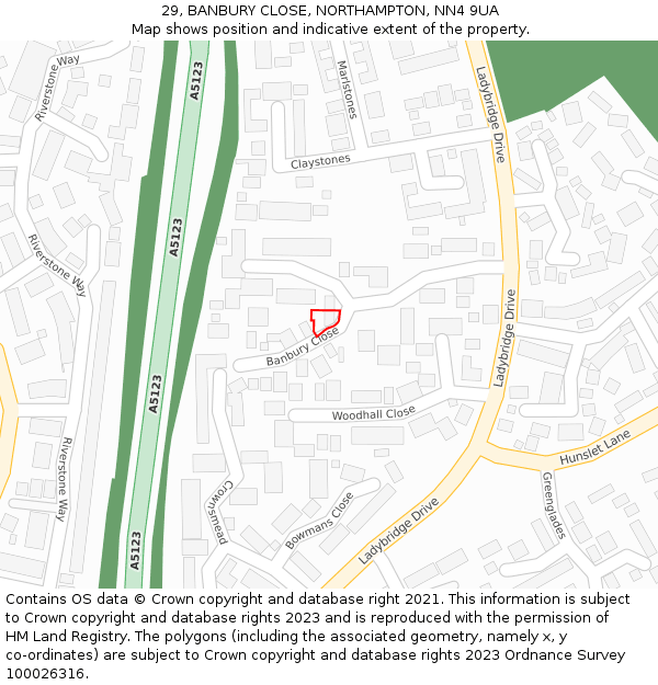 29, BANBURY CLOSE, NORTHAMPTON, NN4 9UA: Location map and indicative extent of plot