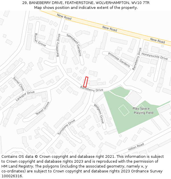 29, BANEBERRY DRIVE, FEATHERSTONE, WOLVERHAMPTON, WV10 7TR: Location map and indicative extent of plot