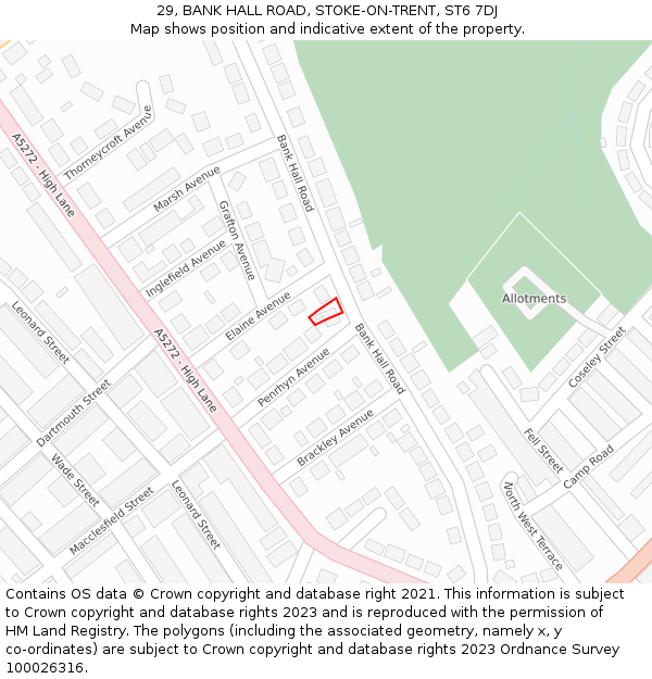 29, BANK HALL ROAD, STOKE-ON-TRENT, ST6 7DJ: Location map and indicative extent of plot