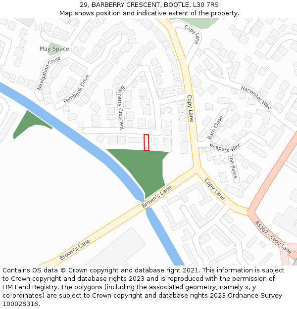 29, BARBERRY CRESCENT, BOOTLE, L30 7RS: Location map and indicative extent of plot
