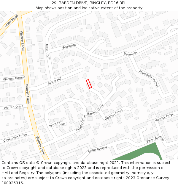 29, BARDEN DRIVE, BINGLEY, BD16 3PH: Location map and indicative extent of plot