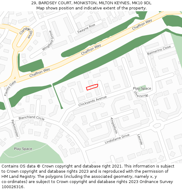 29, BARDSEY COURT, MONKSTON, MILTON KEYNES, MK10 9DL: Location map and indicative extent of plot