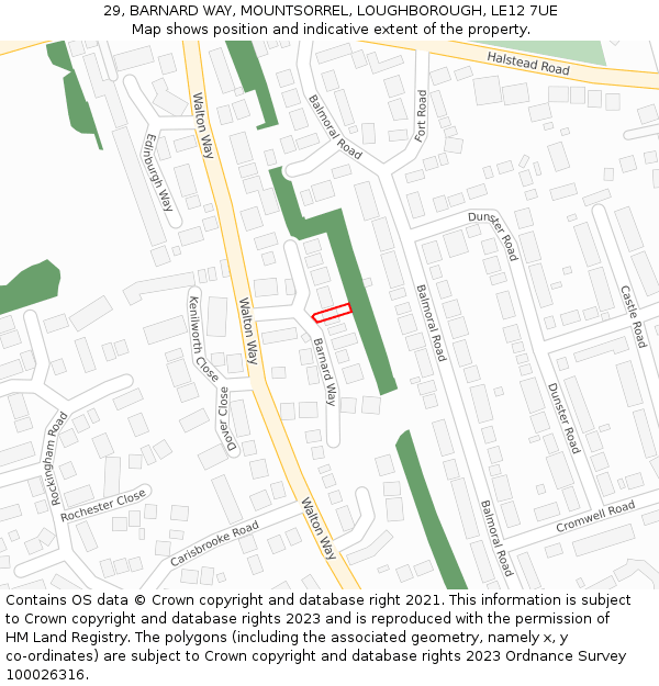 29, BARNARD WAY, MOUNTSORREL, LOUGHBOROUGH, LE12 7UE: Location map and indicative extent of plot