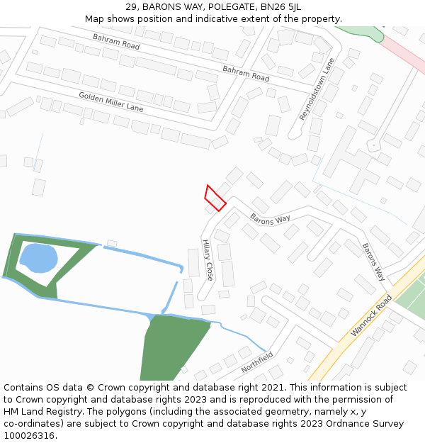 29, BARONS WAY, POLEGATE, BN26 5JL: Location map and indicative extent of plot